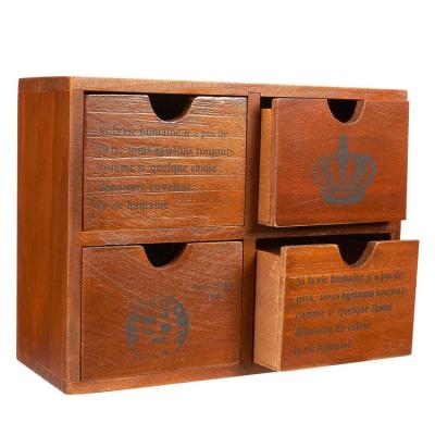 China Antique Vintage Wooden Office Desk Organizer with 4 Drawers for sale