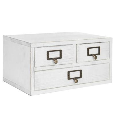 China Rustic Retro Vintage Shabby Chic 3-Drawer Wooden Storage Box White Desk Organizer for Office or Home for sale