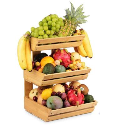 China Sustainable Bamboo Fruit Vegetable Basket Rack With 3 Tier For Kitchen for sale