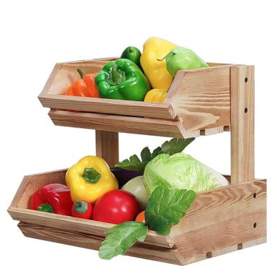 China Sustainable Natural Wooden Fruit Vegetable Rack Holder Basket For Kitchen for sale