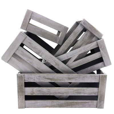 China Custom Vintage Gray Wood Decorative Nesting Rustic Stocked Fruit Storage Crate for sale