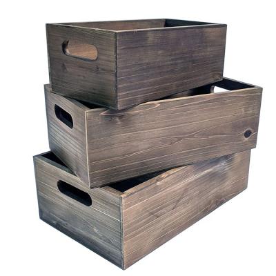 China Sustainable Set of 3 Farmhouse Rustic Decorative Nesting Wooden Storage Crates for sale