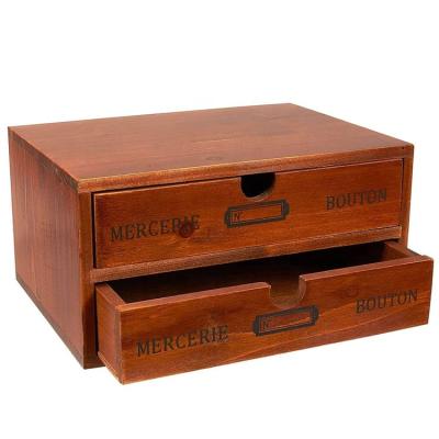 China Small viable vintage wooden jewelry desk organizer with 2 drawers for bedroom or bathroom for sale