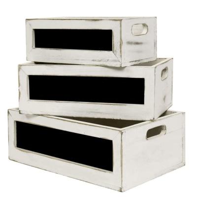 China Sustainable Rectangular Vintage Whitewashed Wooden Nesting Storage Crates With Tab And Cutout Handles for sale