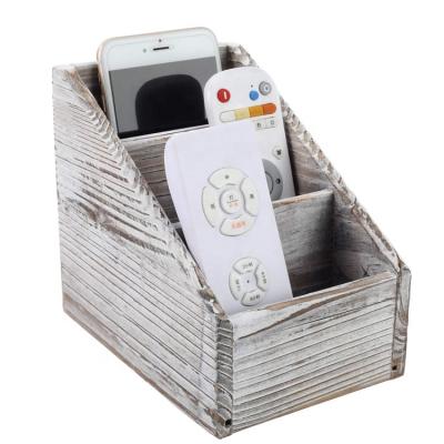 China Shabby chic natural wood remote control organizer with 3 slots for sale