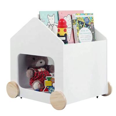 China Modern White Wooden Kids Toy Storage Organizer with Wheels for sale