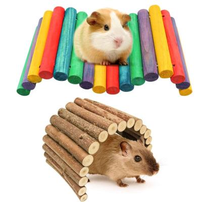 China Viable Hamster Wooden Bridge Mouse Rodents Chew Toy Rat Natural Hideout Ladder, Small Animals Cage Wood for sale