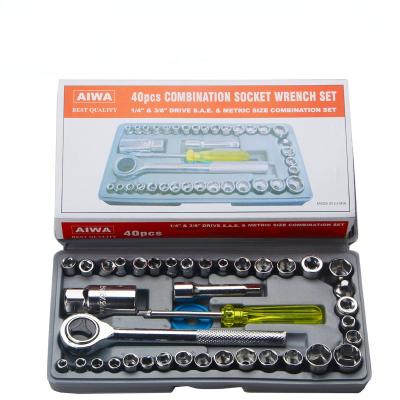 China Carbon Steel Automobile Supplies Vehicle Tool Box 40 Piece Socket Wrench Set Manual Combination Repair Tool Kit for sale