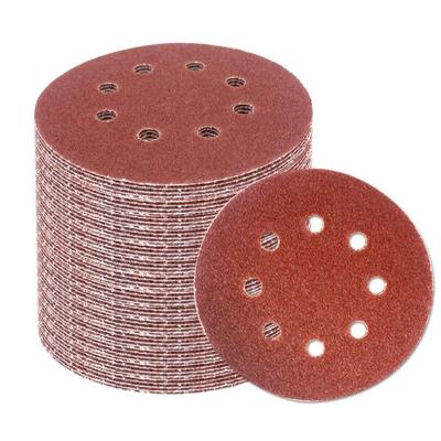 China Wholesale Polishing 5 Inch Alumina Sandpaper Red Sandpaper Manufacture 8 Holes Low Cost for sale