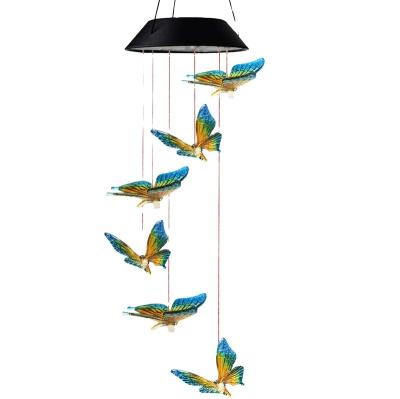 China Modern Outdoor Lighting Fixtures Hanging Butterfly Windchimes Solar Garden Windchime Solar LED Butterfly Lights for sale