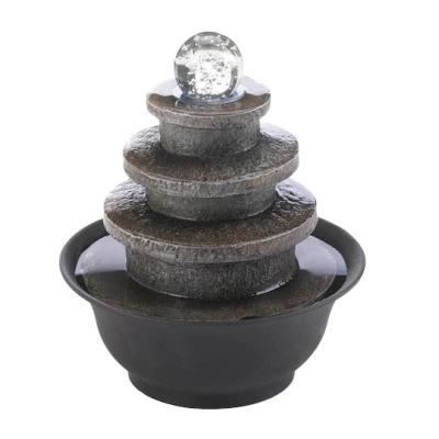 China Traditional Tiered Round Led Tabletop Fountain Small Fountain Handmade Delicate Desktop Water Fountain for sale