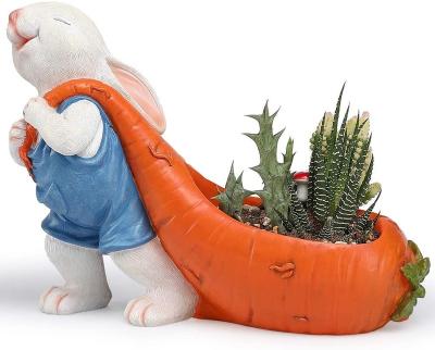 China Cartoon Outdoor Statues Garden Animals Flower Pot Rabbit Shaped Bunny Ornaments Green Planters for sale