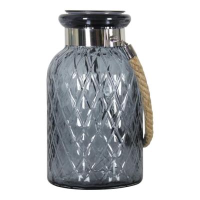 China Garden Accent Solar Glass Jar Lantern with Rope and LED Lights in Gray for sale