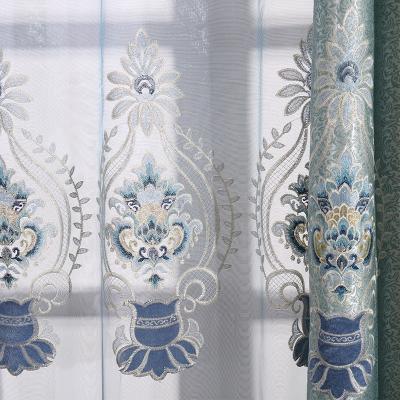 China Wholesale Cheap Designs Luxury Floral Sheer Voile Embroidery Blackout Lace Window Door Curtain Set Sheer Living Room Bedroom for sale