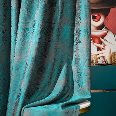 China High precision textured color blue color peacock blackout blackout curtain modern light luxury fabric finished villa mansion curtain for sale