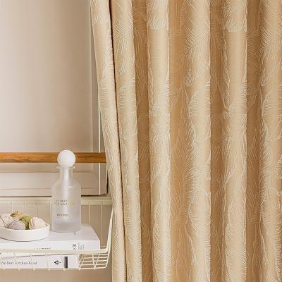 China Light Luxury Simple Living Room Cream Palm Leaf Curtain Blackout Jacquard Chenille Blackout French Curtain Finished Pile for sale