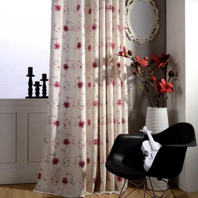 China Blackout 2022 New Style Blue And Red Color Cotton Canvas Embroidery Window Curtains For Living Room Bedroom for sale