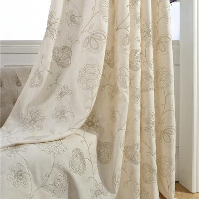 China Blackout 2022 New Style Blue And Beige Color Cotton Linen Embroidery Window Curtains For Living Room Bedroom for sale