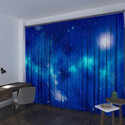 China Blackout New Design 100*250cm 3D Stars Digital Printing Kids Boy And Girl Moon Star Blackout Window Curtains For Bedroom In Blue Color for sale