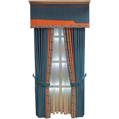 China High quality elegant blue blackout jacquardfabric duct with fabric side joined orange window curtains for bedroom and living room for sale