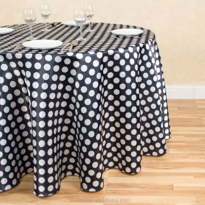 China Oilproof 120 PO. ROUND POLKA DOT SATIN TABLECLOTH BLACK WHITE for sale