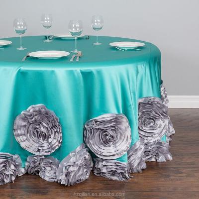 China Oilproof Rectangular And Elegant Round Taffeta Tablecloth For Wedding And Rosette Event for sale