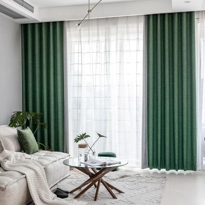 China Blackout Green And Gray Blackout Jacquard Linen Window Curtain For Living Room Bedroom for sale