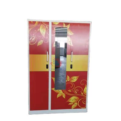 China Foldable India Designs 2 Doors Hanging Clothes Steel Bedroom Locker With Mirror for sale