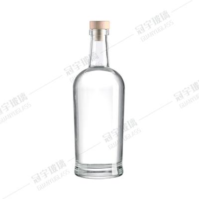 China Glass Products Clear Round Brandy Gin Rum Vodka Tequila Liquor Bottle with Cork Stopper for sale