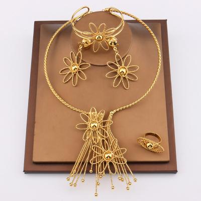 China High Quality Good Quality Full Gold Plated Ring Bracelet Jewelry Set Dubai Styles Necklace Earrings Luxury Women Bridal Accessories for sale