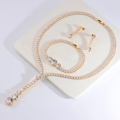 China Good quality popular style zircon necklace earing set full and gold plated jewelry 18k necklace set for sale