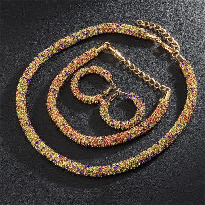 China YueMing Style Good Quality New Colorful Zircon Jewelry Sets Round Necklace Sets Earrings Bracelets Jewelry Sets for sale