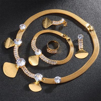 China Good Quality Factory Price Statement Necklace Sets Dubai Gold Jewelry Set Bridal Necklace 4pcs Jewelry Set for sale