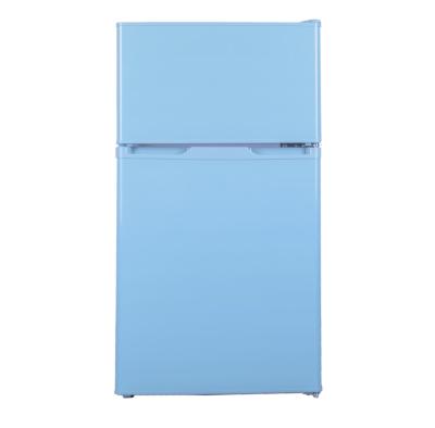 China COMPRESSOR Double Door Refrigerator 85 Liter Colorful Mini Bar Fridge Freezer For Home And Hotel for sale