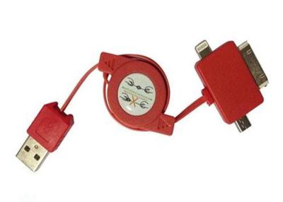 China 3 in 1, 30 Pin Retractable Phone Charger cord Red for iPhone and Android for sale