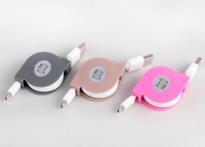 China 1m 2 in 1 Micro USB to USB Retractable Charging Cable in TPE Pink Color for sale