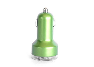 China 2 Port USB DC Car Charger Adapter , Green 2.1A Mobile Phone Car Charger for sale