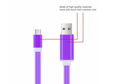 China 3 Feet USB Type C Cable With 2A Purple LED Glow Light For Mobile Phones for sale