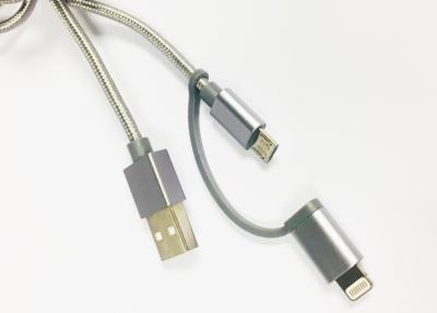 China 2 em 1 nylon trançaram o cinza Multifunction do cabo de USB para o sistema do IOS & do Android à venda