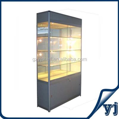 China All kinds of store glass display rack/simple designed glass showcase/aluminum wine glass display rack with glass doors for sale