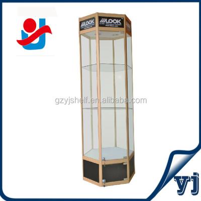 China All Kinds Of Store Hexagon Corner Display Showcase For Glass Jewelry Mood Showcase Furniture for sale