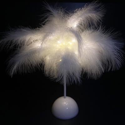 China Modern Romantic Feather Table Lamp Feather Shade LED Night Lamp For Bedroom Wedding Lights Birthday Gift Decorative White for sale