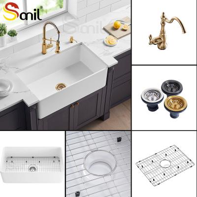 China Without Faucet CUPC 33 Inch Fireclay Bowl Front Sink Black Single Farmhouse Kitchen Sink for sale