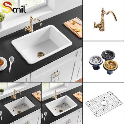 China Without Faucet White Rectangular Hot Selling Farmhouse Kitchen Sink Hotel Fireclay Kitchen Sink Kitchen Sink for sale