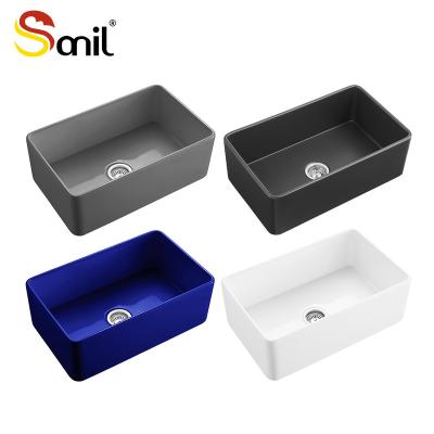 China Hot Sale Household White Square Flushbonading Sanitaryware Fireclay Sink Modern Kitchen Sink for sale