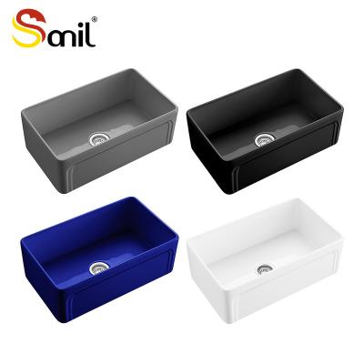 China Modern White Square Fireclay Sink Commercial High End Semi-embedded Kitchen Sink for sale