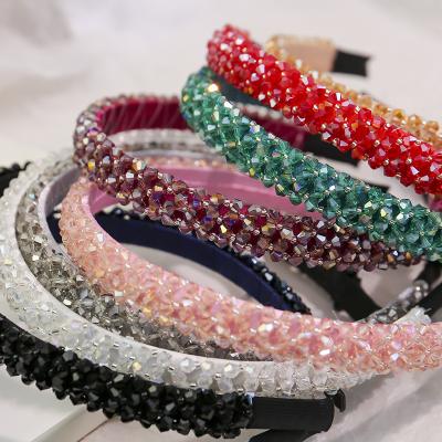 China Wholesale Fashion Ladies Hair Decoration Double Rows Headbands Luxury Colorful Rhinestone Crystal Headband Women Girls Thin Bling Full for sale