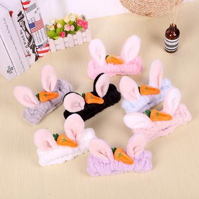 China Soft Bathing Letter Coral Fleece Carrot Bunny Simple Plush Wash Face Bow Headbands Korea Hair Band Face Cute Headband Hair Band for sale