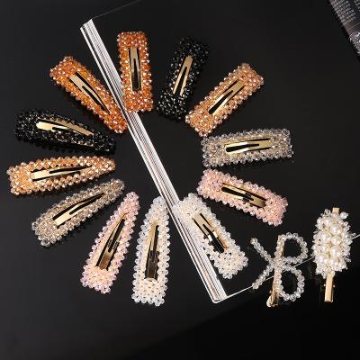 China New Shiny Pearl Custom Korea Crystal Rhinestones Hairpins Geometric Rectangle Waterdrop Imitation Constellation/Week 2021 Hair Clips Hair Accessories for sale