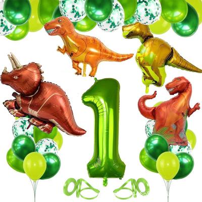 China Foil+latex Dinosaur Foil Balloons Number Balloons Dinosaur Party Dino Theme Birthday Jungle Party Globos Decoration for sale